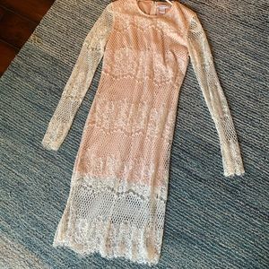 Glamorous White Lace Long Sleeve Dress Size M